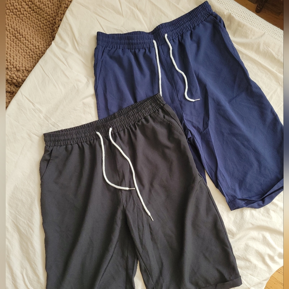 Blue and Black Knee Long string Shorts (set of 2)
